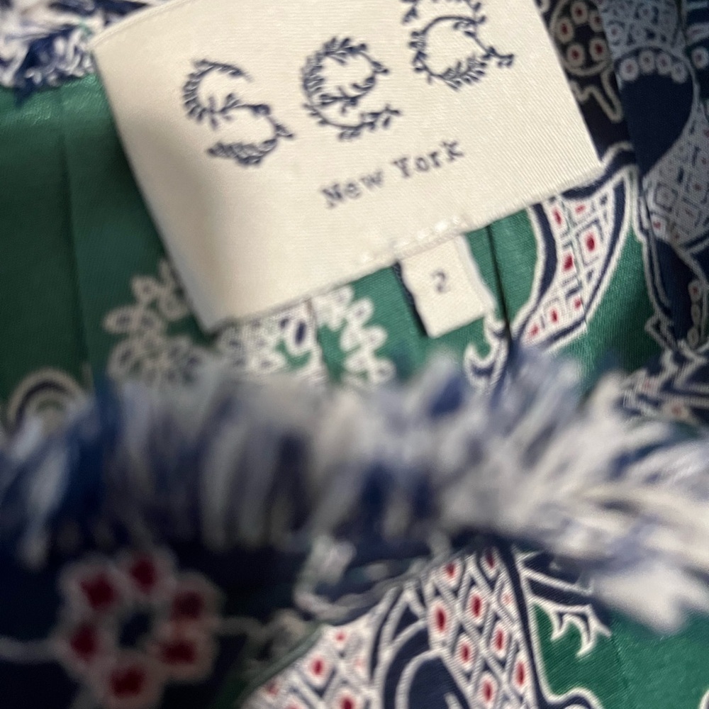 Sea‎ New York Silk Blend Sleeveless Blouse Green Paisley Frayed Neckline Sz 2 - Picture 13 of 14